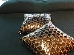 SEQUINS & CIRCLES CHOCOLATE & GOLD CUSHION 40 cm X 40 cm SQUARE NEW DESIGNER